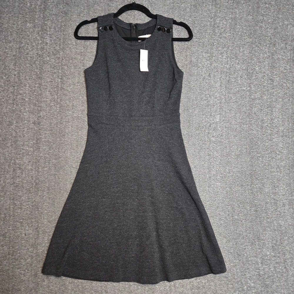 Loft Ann Taylor Women's Fit And Flare Dress Size 0 Heathered Gray Buttons Zip